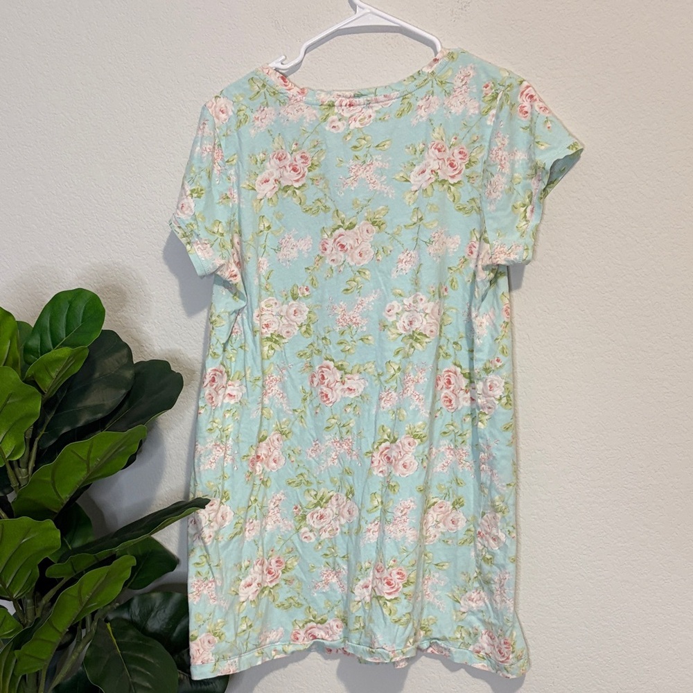 100% cotton Floral Print Pajama shirt with pockets - Mint and Pink - Picture 4 of 4